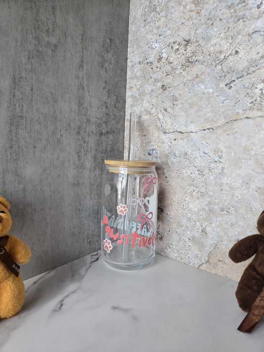 Pawsitively Motivated 16oz glass cup