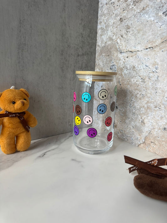 Smiley face 16oz glass cup